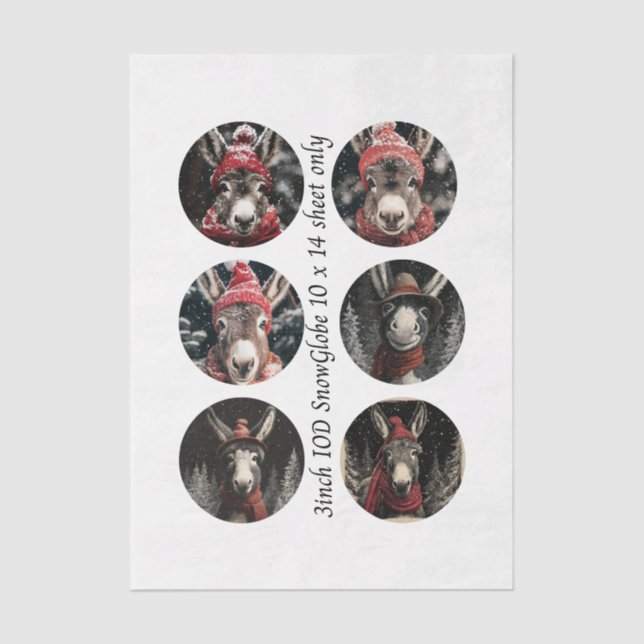 Decoupage 3" Snow Globe Moulds Whimsical Donkeys Tissue Paper (Front)