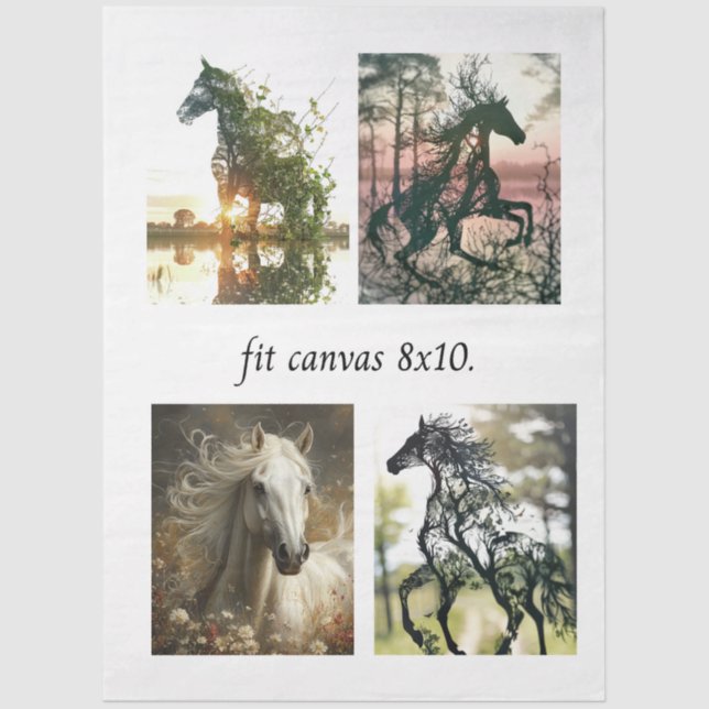 Decoupage 4 Horse Designs Fit 8x10 Canvas  Tissue Paper (Front)