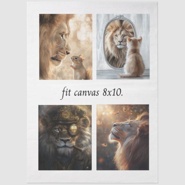 Decoupage 4 Lions Papers Fits 8 x 10 Canvas  Tissue Paper (Front)