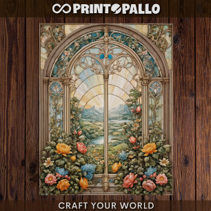 Decoupage - A stained window with flowers