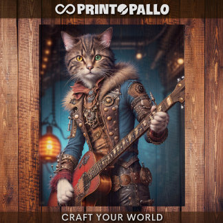 Decoupage - A steampunk cat & guitar Wrapping Paper Sheet