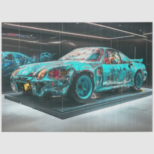 Decoupage Abstract Modified Turquoise Rusty Car  Tissue Paper