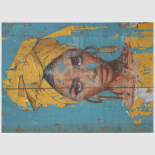 Decoupage Abstract Painting African American Teals Tissue Paper