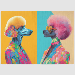 Decoupage Abstract Vibrant Coloured Poodles Tissue Paper