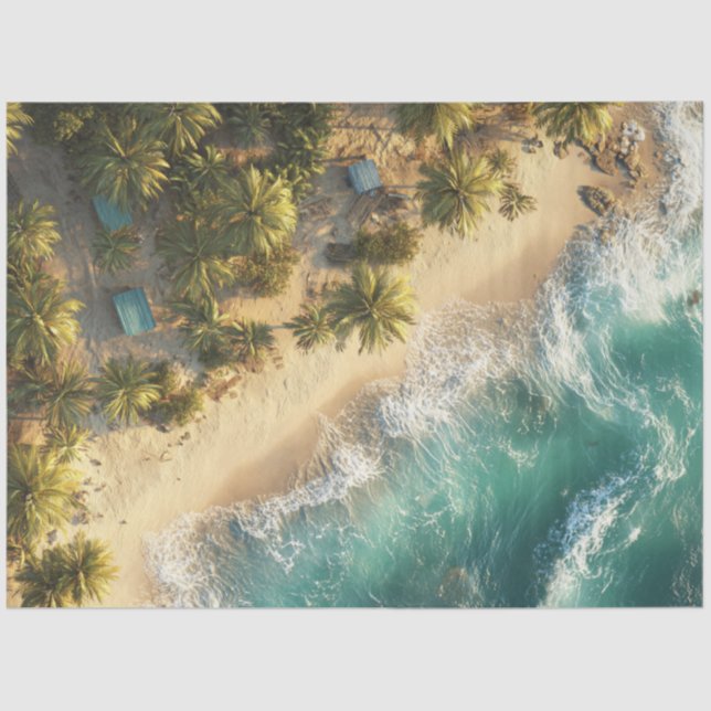 Decoupage Aerial Photo Hawaiian Beach Palm Trees Tissue Paper (Front)