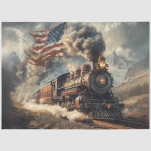 Decoupage American Flag Cloud & Train  Tissue Paper