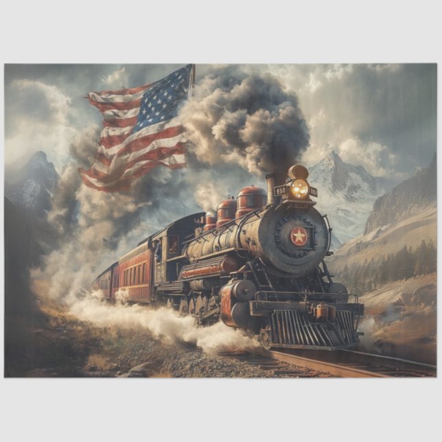 Decoupage American Flag Cloud & Train  Tissue Paper (Front)