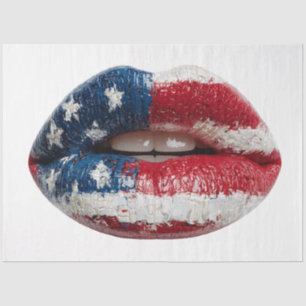 Decoupage American Flag Lips  Tissue Paper