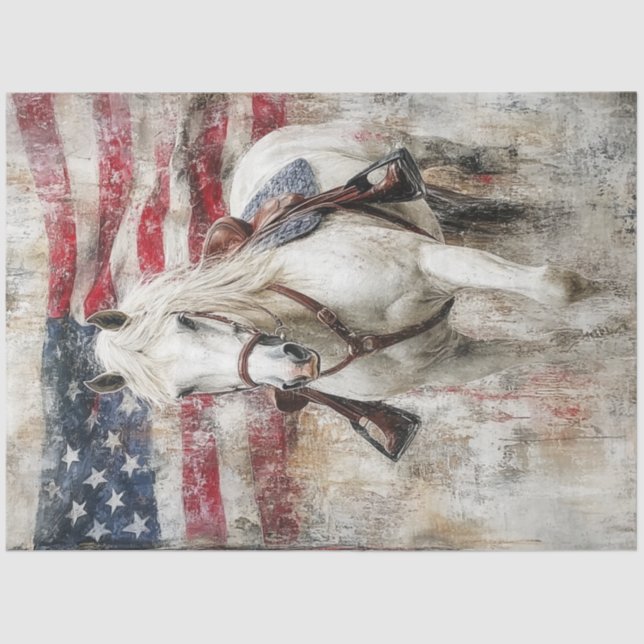Decoupage American Flag White Horse Abstract Tissue Paper (Front)