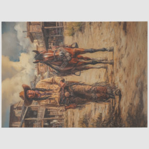 Decoupage American Indian & Horse Western Town  Tissue Paper