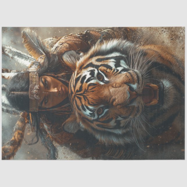 Decoupage American Indian Warrior Woman on Tiger Tissue Paper (Front)
