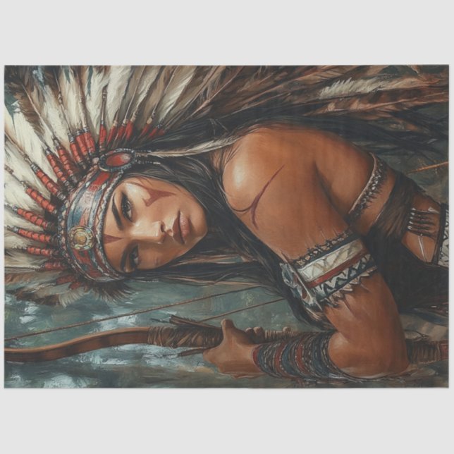 Decoupage American Indian Warrior Women  Tissue Paper (Front)