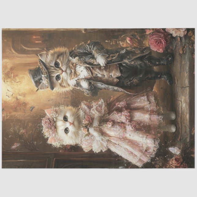 Decoupage Anthropomorphic Cats Vintage Clothing  Tissue Paper (Front)