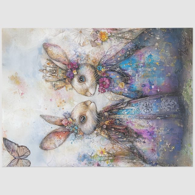 Decoupage Anthropomorphic Dressed Easter Rabbits Tissue Paper (Front)