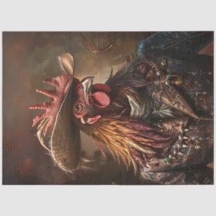 Decoupage Anthropomorphic Rooster Western Hat  Tissue Paper