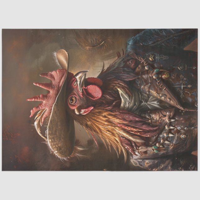 Decoupage Anthropomorphic Rooster Western Hat  Tissue Paper (Front)