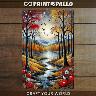 Decoupage - Autumn forest, river and the moon - Tissue Paper