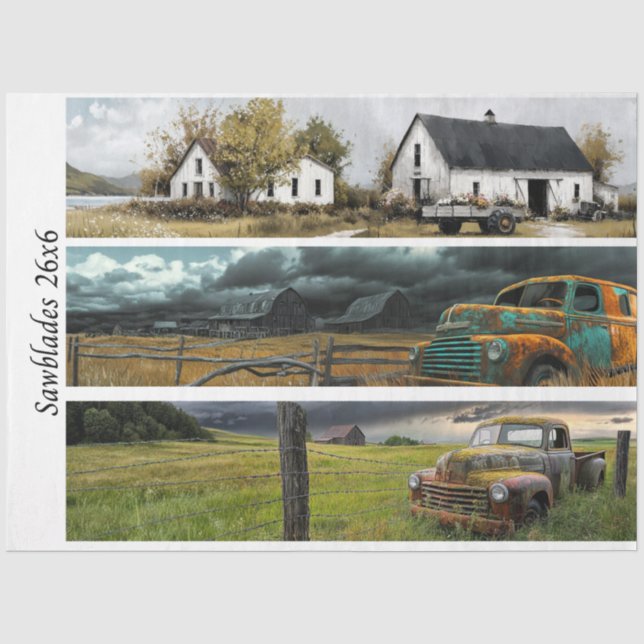 Decoupage Barn Truck Panels Western Handsaws Tissue Paper (Front)