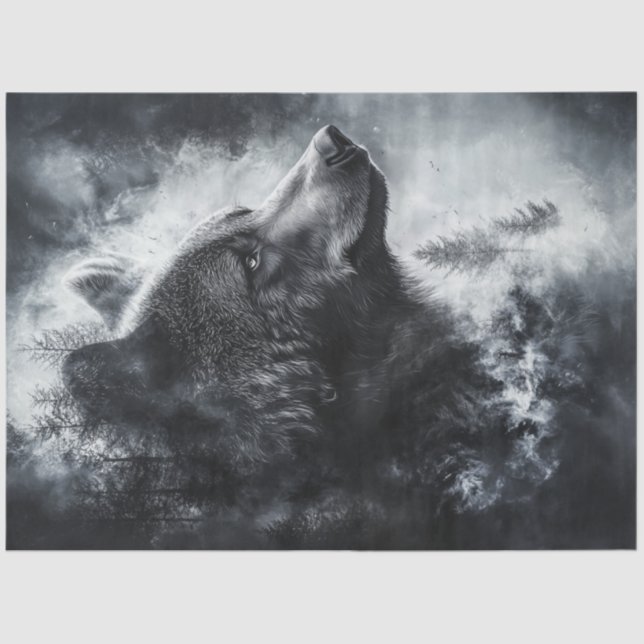 Decoupage Bear Full Moon Background Fusion Art Tissue Paper (Front)