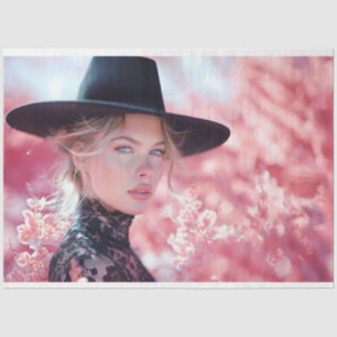 Decoupage Beautiful Lady Black Riding Hat  Tissue Paper