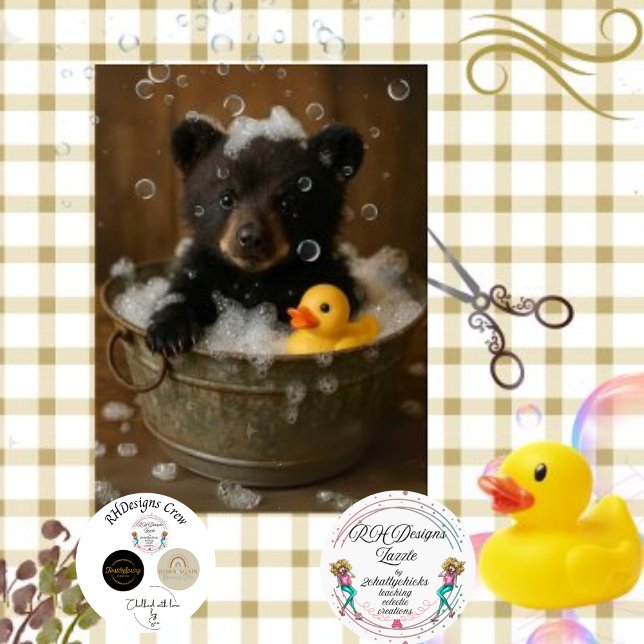 Decoupage Black Bear Tub Bubbles Rubber Duck  Tissue Paper (Creator Uploaded)