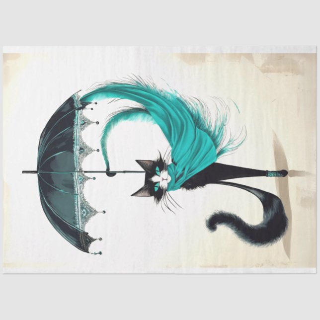 Decoupage Black Cat in High Heel Umbrella  Tissue Paper (Front)