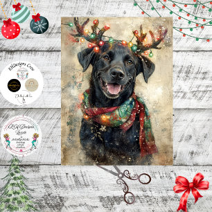 Decoupage Black Lab Christmas Lights Antlers  Tissue Paper