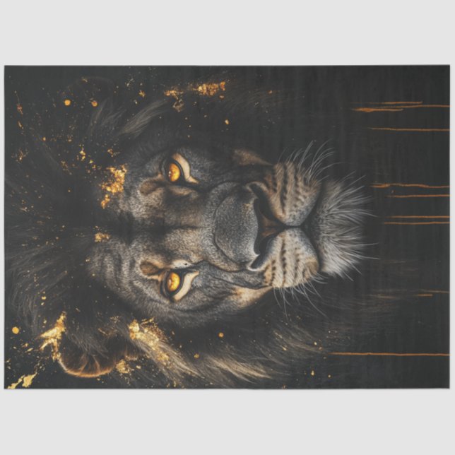 Decoupage Black Lion Gold Abstract Wildlife Design Tissue Paper (Front)