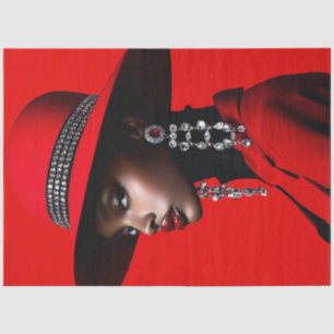 Decoupage Black Model Striking Red Hat  Tissue Paper