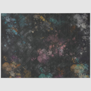 Decoupage Black Textured Faux Purple, Yellow, Teal Tissue Paper