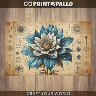 Decoupage - Bleu flower on parchment -  Tissue Paper