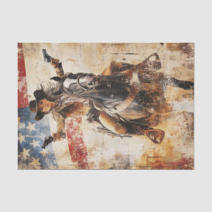 Decoupage Blonde Gunslinger on Horse American Flag Tissue Paper
