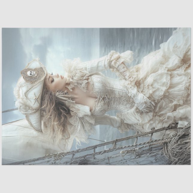 Decoupage Blonde Pirate Lady White Dress Tissue Paper (Front)