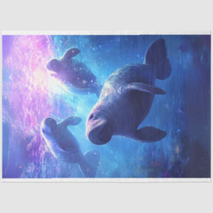 Decoupage Blue Caribbean Waters Manatee Family Tissue Paper