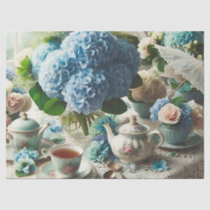 Decoupage Blue Hydrangea and Teapot Tissue Paper