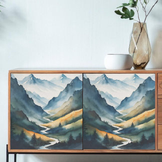 Decoupage Blue Tan Mountain Scene Tissue Paper