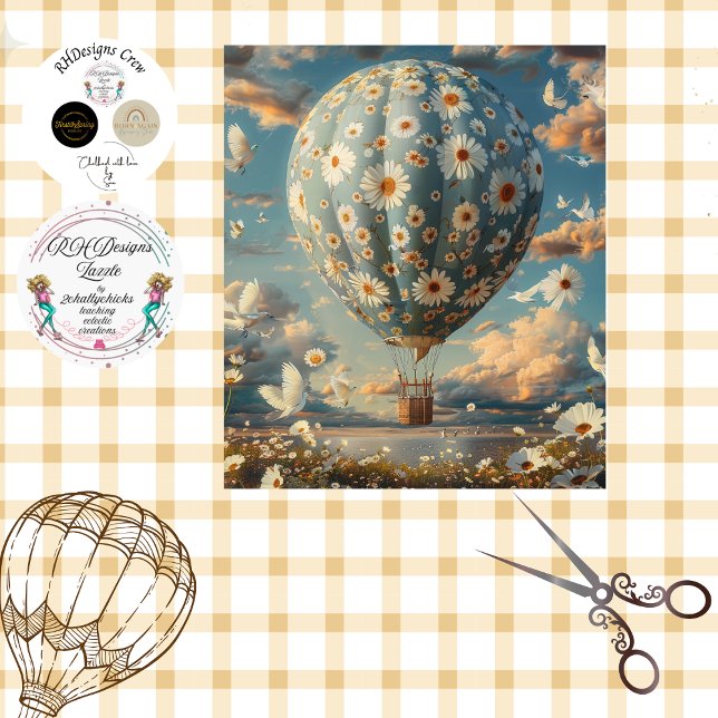 Decoupage Blue White Daisy Fabric Hot Air Balloon  Tissue Paper (Creator Uploaded)