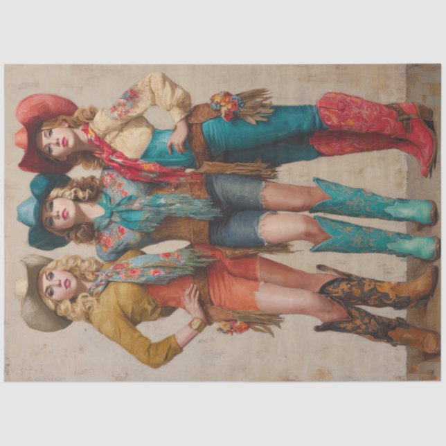 Decoupage Boot-Scootin Western Cowgirls Tissue Paper (Front)