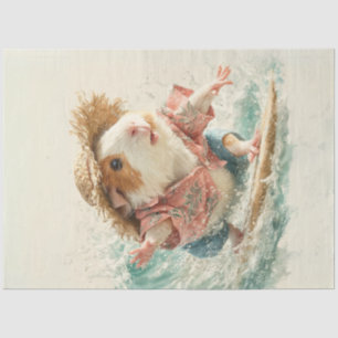 Decoupage Brown White Otter Surfing Ocean  Tissue Paper