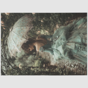 Decoupage Brunette Victorian Dress Floral Umbrella Tissue Paper