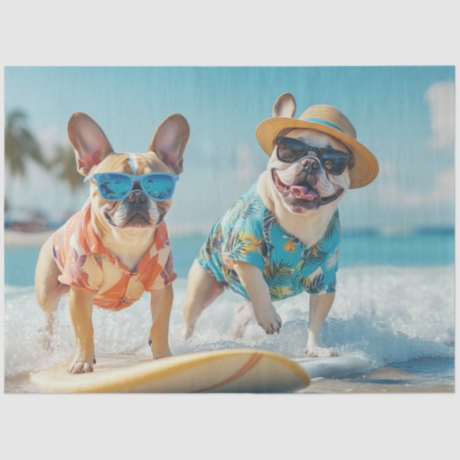 Decoupage Bull Dogs Surfing Hot Summer Days  Tissue Paper (Front)