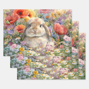 Decoupage Bunny in the Wildflowers Wrapping Paper Sheet