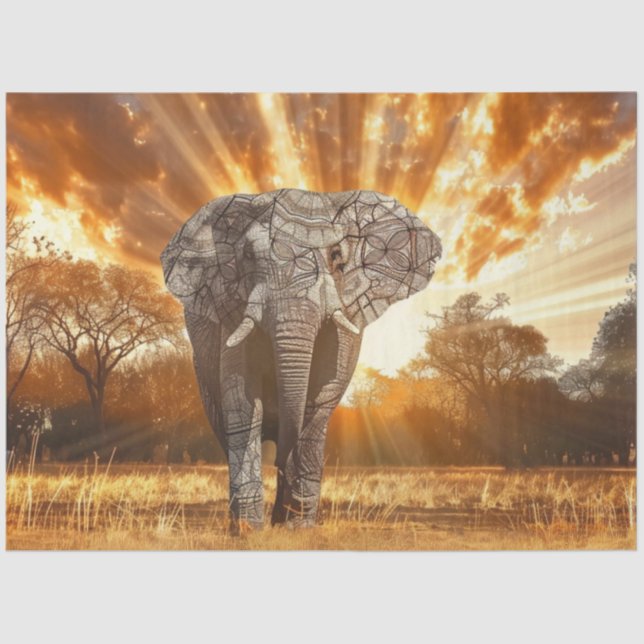 Decoupage Captivating Elephant Sunset  Tissue Paper (Front)