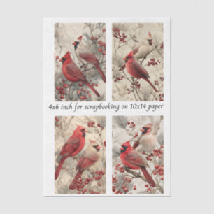 Decoupage Cardinal Panels  4x6" & 4 Designs  Tissue Paper