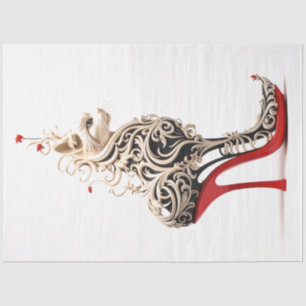 Decoupage Cat Intertwined in Red High Heel Tissue Paper