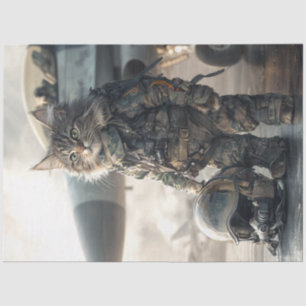 Decoupage Cat Military Pilot Aircraft Carrier Tissue Paper