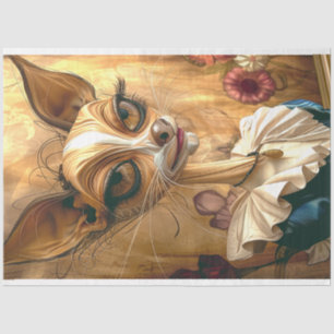 Decoupage Cat Vintage Attire Large Eyes Art Deco  Tissue Paper