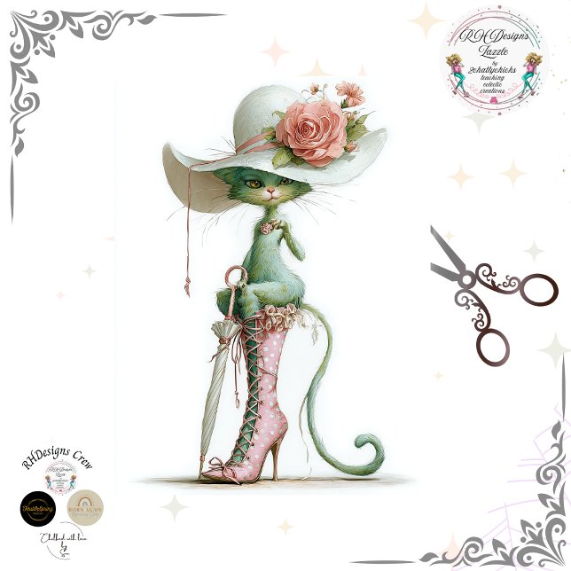 Decoupage Catwalk Green Cat Parasol Polka Dot Boot Tissue Paper (Creator Uploaded)
