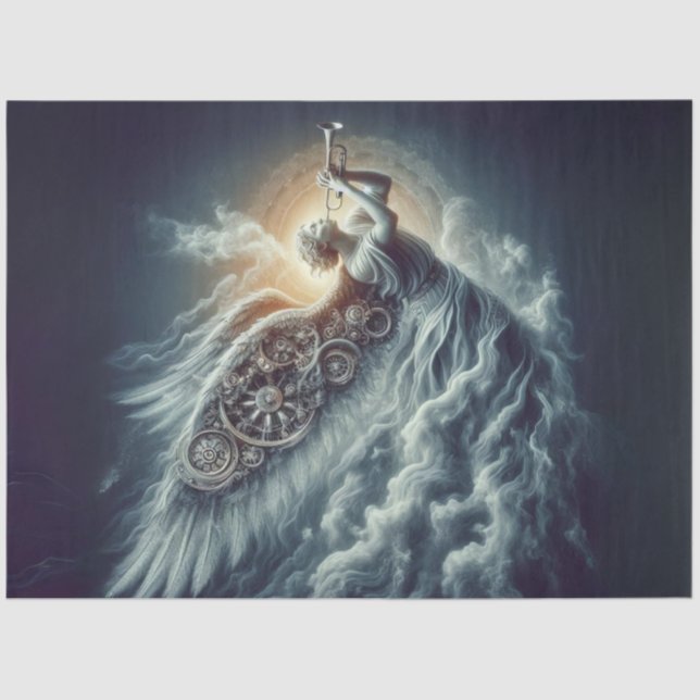 Decoupage Celestial Angel Blowing a Trumpet Tissue Paper (Front)