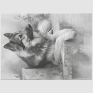 Decoupage Charcoal German Shepard Portrait Tissue Paper